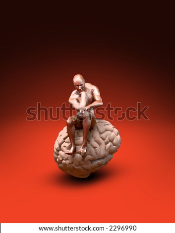 Sick man thinking and sitting on his brain