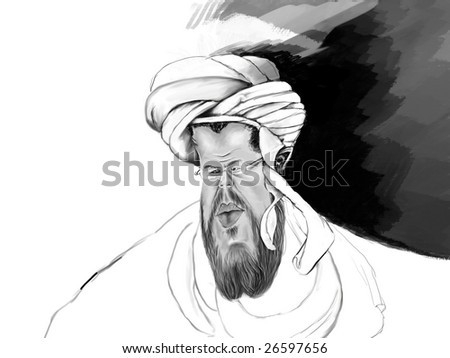 Pencil digital drawing of Arabian Scientist illustration (not real - from imagination)