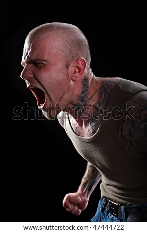 Screaming Man with tattoos
