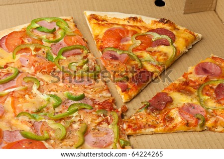 Delicious pizza in box