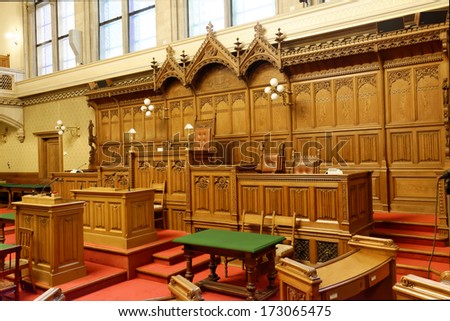 VIENNA, AUSTRIA - NOV 22, 2013: The Council Chamber of Vienna City hall. In this hall the members of the City Council and Diet convene. The assembly is composed of 100 members.