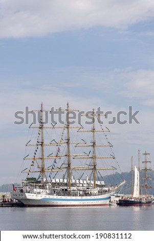 VARNA, BULGARIA - APRIL 30, 2014: Varna is a host of the international maritime event - the SCF Black Sea Tall Ships Regatta. The Russian \