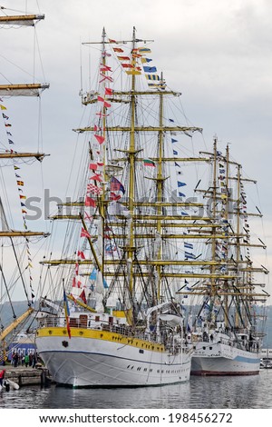 VARNA, BULGARIA - APRIL 30, 2014: Varna is a host of the international maritime event - the SCF Black Sea Tall Ships Regatta. The Romanian \
