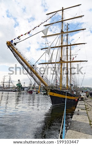 VARNA, BULGARIA - APRIL 30, 2014: Varna is a host of the prestigious international maritime event for a second time - the SCF Black Sea Tall Ships Regatta. The Bulgarian \'\'Royal Helena\'\'.