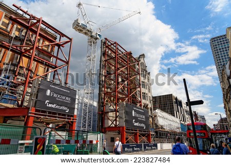 LONDON - JULY 1, 2014: Huge construction site at Oxford street in London near Tottenham Court Road station and the new Primark store.