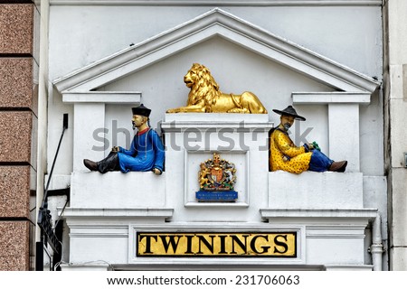 LONDON, UK - JULY 1, 2014 : Twinings\' shop on the Strand in central London. It was established as a tea room in 1706.