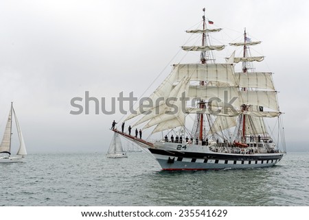 VARNA, BULGARIA - MAY 03, 2014: Historical seas Tall Ship Regatta 2014. The Pakistan tall ship  \