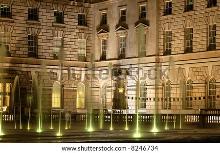 Fountains in the courtyard of somerset house at night, London