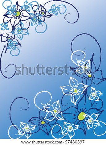 White blue dark blue flowers white blue background the nature pouring
