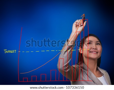 Woman hand drawing a growth graph