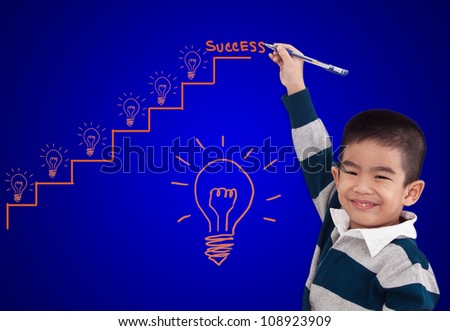 boy drawing step up of idea for success
