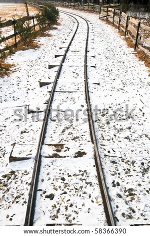 Railway covered with snow at Everland , Korea.