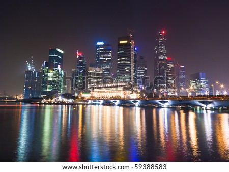 Colorful reflex light on river at Singapore city
