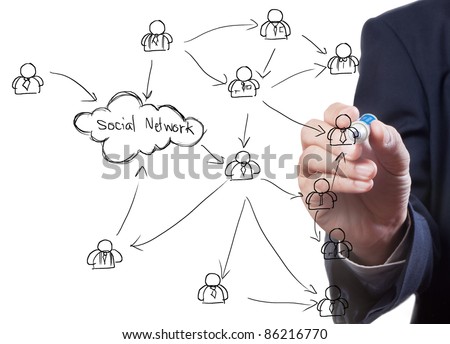 business man drawing a social network