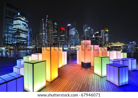 SINGAPORE - OCTOBER 31: Asia\'s First Sustainable Light Art Festival at Marina Bay October 31, 2010 in Singapore.The festival aims to celebrate the nightscape with the use of energy-efficient lighting.