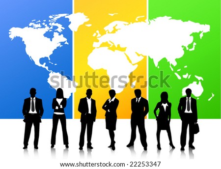 Business people with world map background