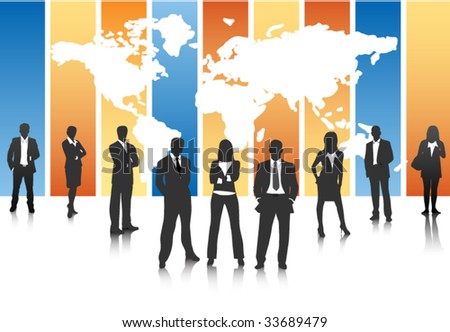 Business people with world map