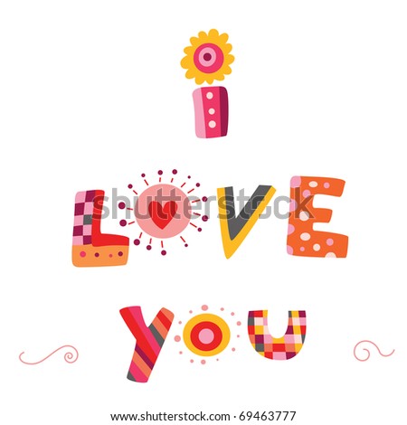 stock vector I Love You lettering design with colorful funky writing