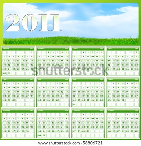 2011 calendar green. stock photo : 2011 calendar with green spring theme