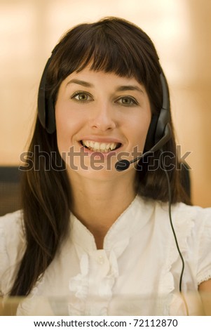 attractive helpdesk woman talking to customers