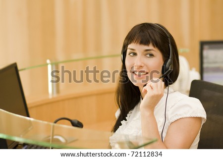 attractive helpdesk woman talking to customers