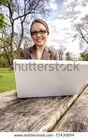 businesswoman with laptop enjoy works outdoor