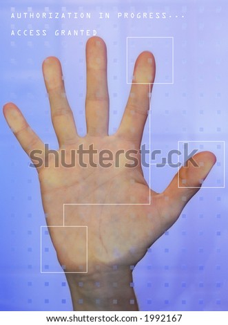 Hand being scanned for security - Access Granted
