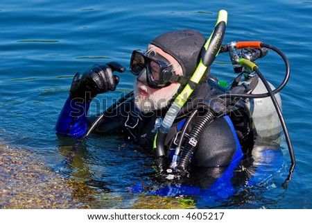 Series of images of Scuba Divers preparing to enter the water.