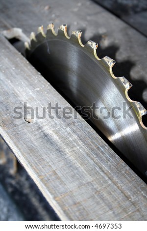 Saw blade of electric saw (close-up background).