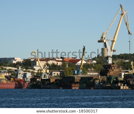 Cranes at commercial dock (Sevastopol, Crimea, Ukraine)
