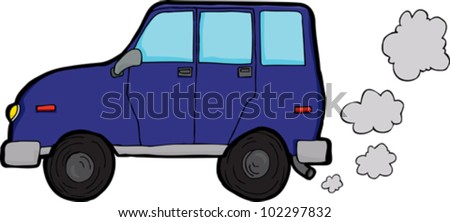 Cartoon  Exhaust on Generic Sport Utility Vehicle Emitting Exhaust Fumes Stock Vector
