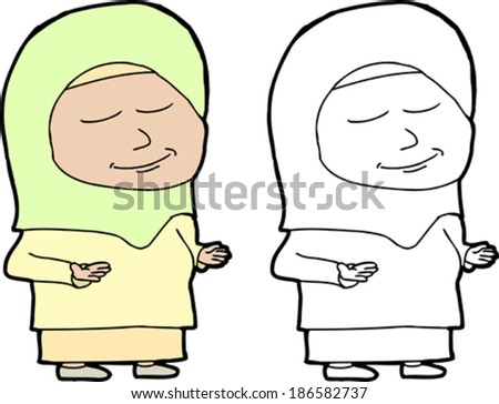 Single Muslim female standing in prayer over white background
