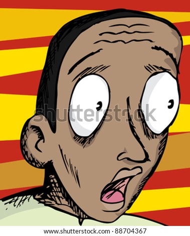Scared man with wide eyes over jagged red background