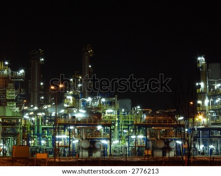 night oil refinery,  night scene, light and oil refinery construction,