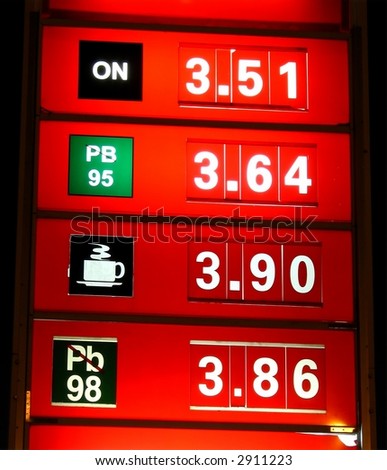 night prices on gas station, red neon prices