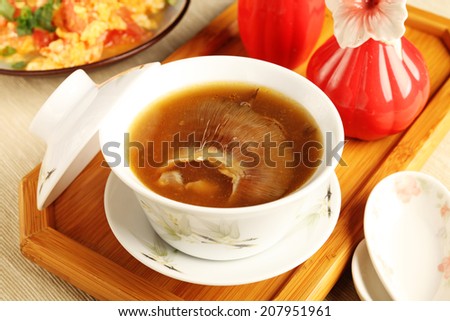 Table set with shark fin soup