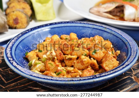 Chinese food-Fried salted eggs with egg tofu