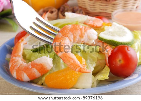 Shrimp salad -the shrimp in the fork