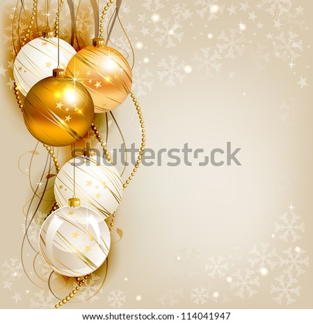 raster version of elegant Christmas background with gold and white evening balls