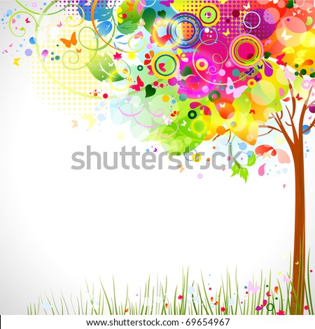summer composition with multicolor tree