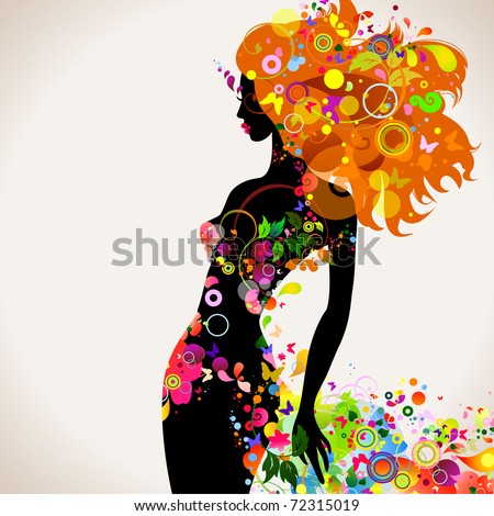 stock vector : Summer decorative composition with girl