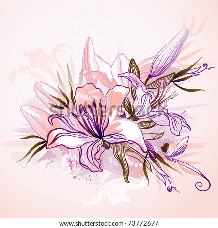 stock vector decorative composition with big drawing lilies