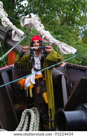 Portrait of the actor in the guise of pirate on a sailing ship, the Castor-1, Moscow