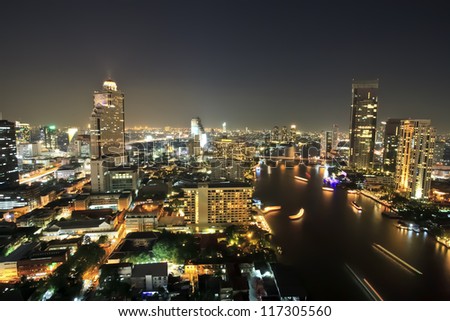 Bangkok city downtown top View at Night from top of Thailand