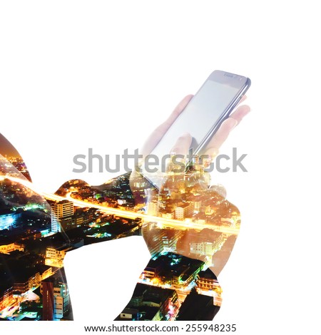 Double exposure of hand touch screen on Smartphone
