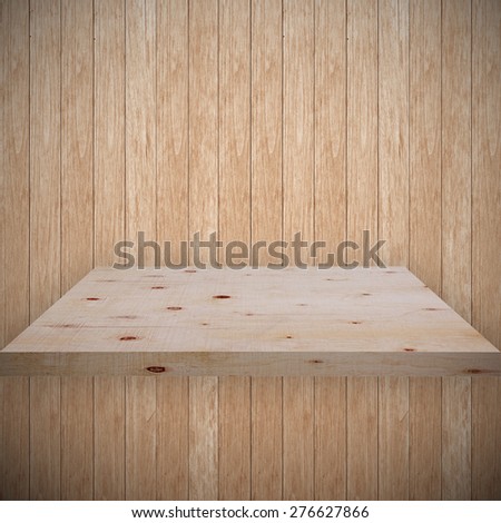 Empty wood shelf.