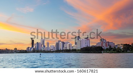 Perth skyline during sunset west Australia Perth skyline during sunset west Australia
