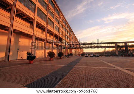 industrial building of Turin in the sunset