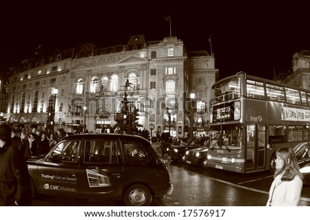 LONDON - DECEMBER 1: London Piccadilly Circus night traffic scene on December 1, 2007
