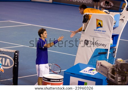 MELBOURNE - JANUARY 19: Tennis player Roger Federer, Switzerland at the Australian Open on January 19, 2009 in Melbourne Australia.